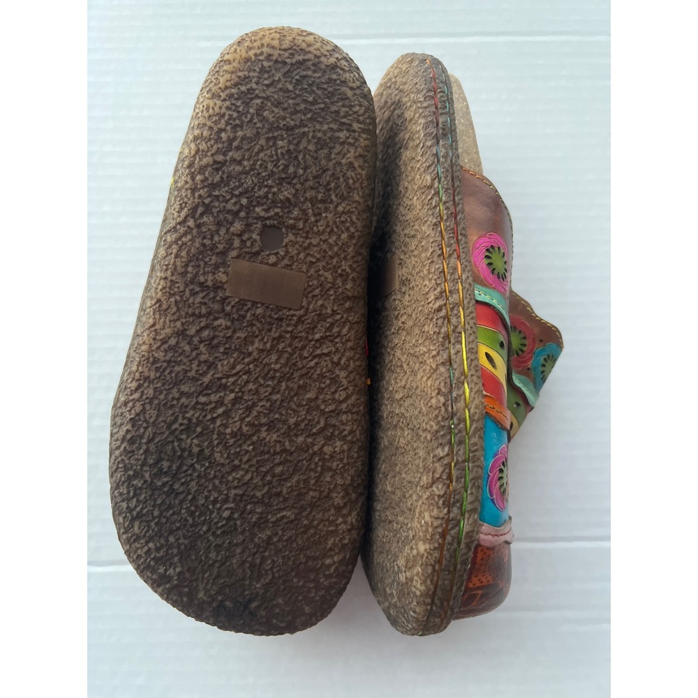 Socofy Womens Leather Mules Bohemian Floral Slip On Clogs Multi Color Size 37‎ - Picture 5 of 8